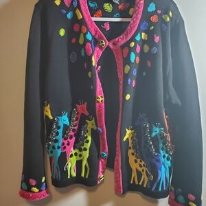 Berek Vintage Giraffe Embellished Cardigan Sweater Sixe XL